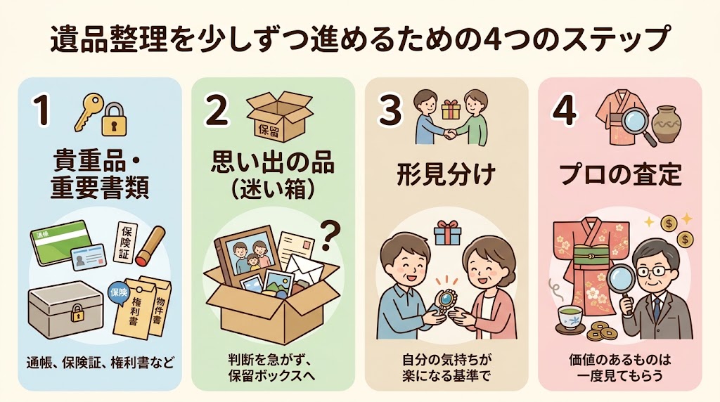 遺品整理を進める4つのステップ