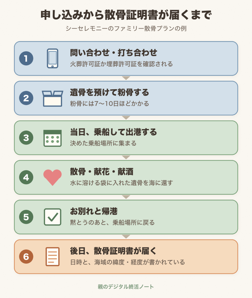 海洋散骨の申し込みから散骨証明書が届くまでの6ステップ